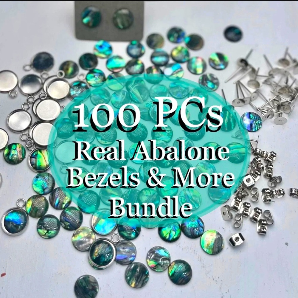 100pcs Real Abalone Shell Flatbacks Stud Earrings & Bezels more Bundle Lot